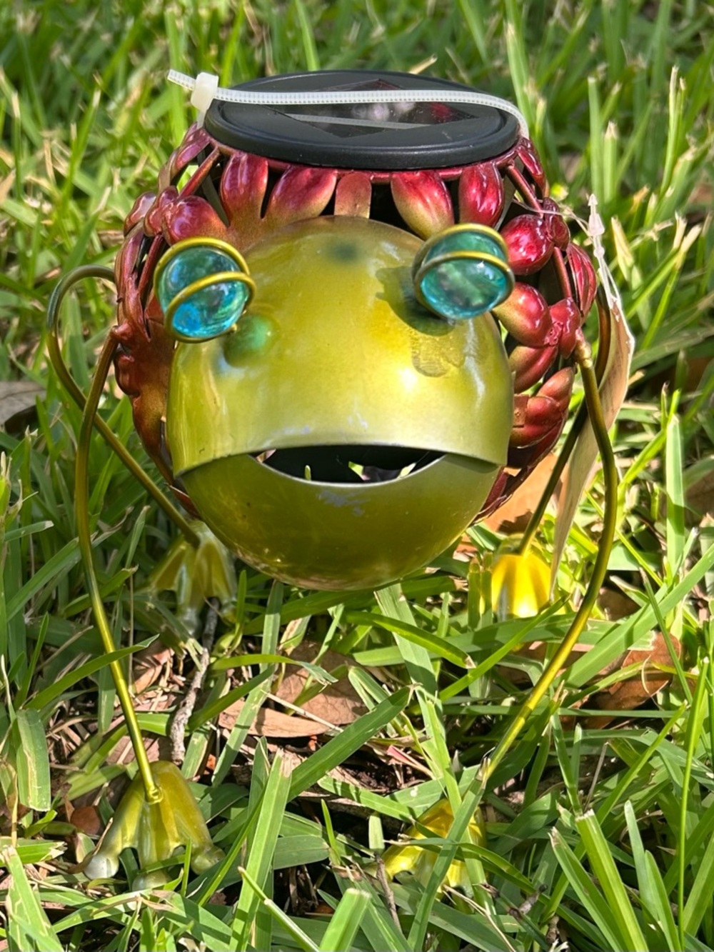 Metal Frog Solar Garden Accent in Green and Red